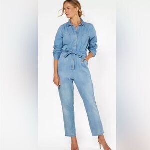Outerknown Wyatt Jumpsuit Denim Flight Suit Long Sleeve Chambray Jean Sz‎ XS NEW